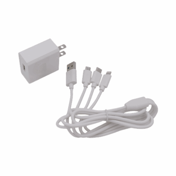 Cargador de pared USB de 5 Vcc 2A / Multi-puertos / USB-C / Micro USB / Tipo C / Lightning (iPhone) / Extensión de cable 1.2 metros