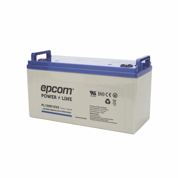 Batería 12 Vcc / 120 Ah / UL / Tecnología AGM-VRLA / CICLO PROFUNDO / Para uso en aplicaciones fotovoltaicas y de emergencia  / Terminales T4