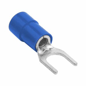 Terminal tipo horquilla ( espada ) aislada / 18 – 14 AWG / Azúl / Paquete de 25 piezas.