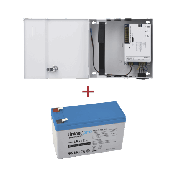 Kit / Fuente  regulada de 11 - 15 V @ 5A / Capacidad de respaldo / Modelo PL12DC5ABK + Batería incluida LK712