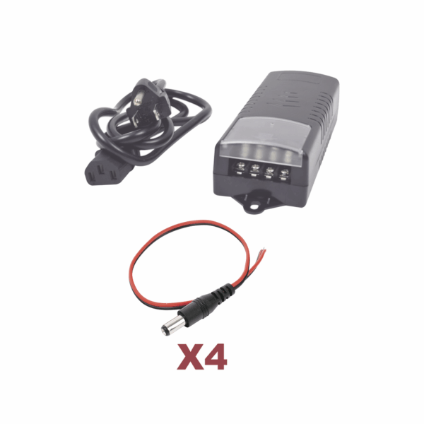 Kit con fuente EPCOM con salida de 12 Vcc a 5 Amper con 4 salidas / Incluye conectores
