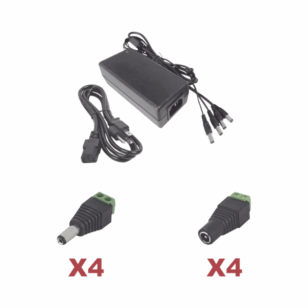 Kit con fuente EPCOM POWER LINE con salida de 12 Vcc a 5 Amper con 4 salidas / Incluye conectores JR52 y JR53