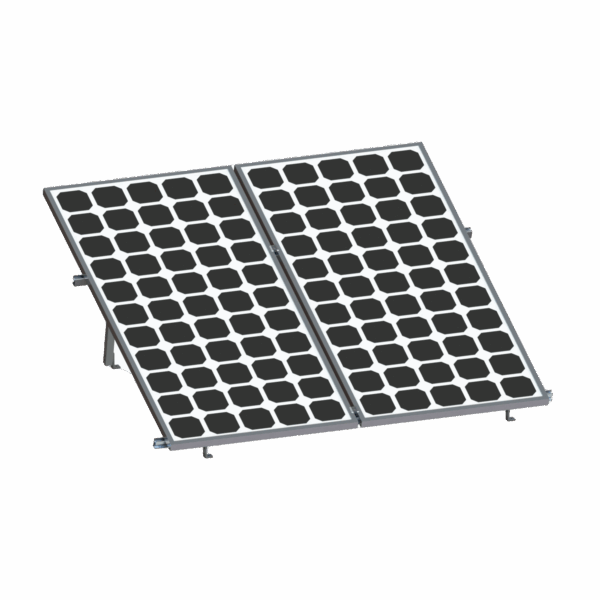 Montaje para 2 Paneles Solares, Riel "8" de 2700mm para Módulos con Espesor de 35mm, Velocidad de Viento Máx. 136km/h