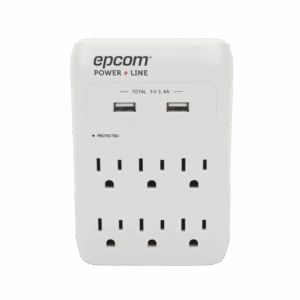 Multicontacto de Pared 110 Vca / Supresor de Picos 1080 Joules / 6 x Nema 5-15P / 2 x USB (5V @3.4A)