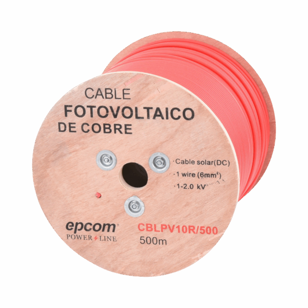 Carrete de 500 Metros / Cable Fotovoltaico Rojo  / Material COBRE / 6mm² (10AWG) / 2000 Vcc