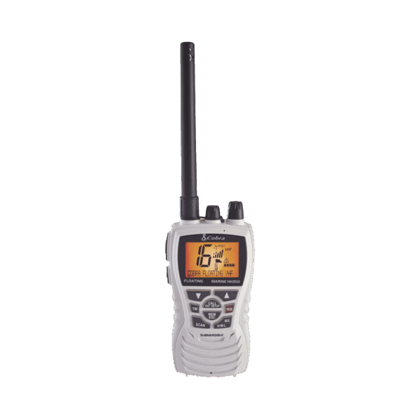 Radio portátil marino, flotante y sumergible con función de eliminación de agua de la bocina mediante vibración,  potencia de RF de 6 Watts.