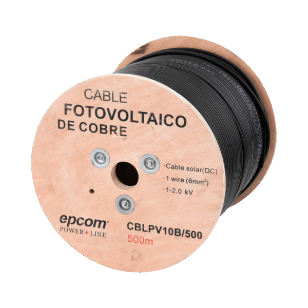 Carrete de 500 Metros / Cable Fotovoltaico Negro / 6mm² (10AWG) / Material COBRE /  2000 Vcc