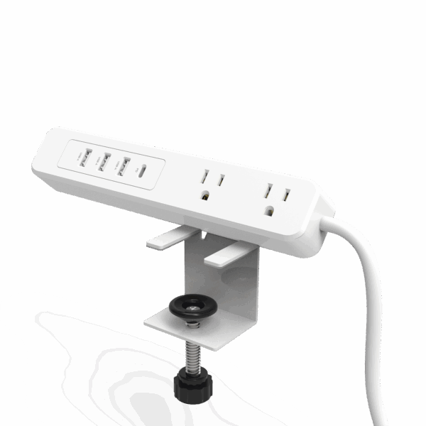 Multicontacto con Montaje para Escritorio / Carga Rápida para 65 W / 3 x Nema 5-15P / 2 x USB-A (5V @3A) / 1 x USB-C (65W)