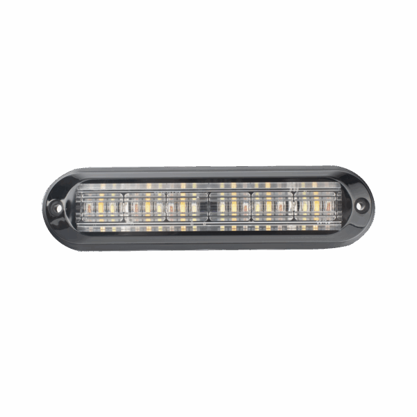 Luz Auxiliar, Ultra Brillante, IP67, 18 LEDs, Tricolor, Color Rojo/Claro/Ambar, con mica transparente y bisel negro