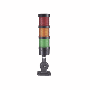 Torre LED Indicadora de estado de 3 niveles color Rojo, Ámbar y Verde, con Buzzer integrado a 85 dB,  a 110-240 VCA con Montaje incluido de 60 mm de diámetro