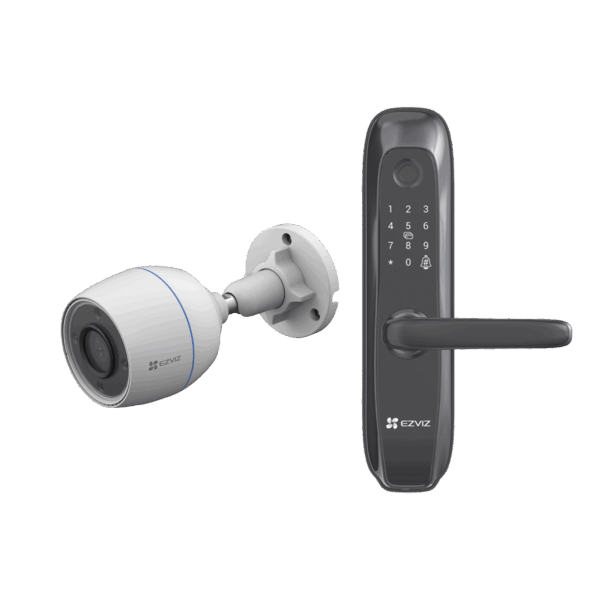 Kit de Cerradura Inteligente con Cámara IP Wi-Fi modelo CS-H3C / Apertura Remota desde la App / Códigos Temporales Para Visitantes / Lectura de Huella / Lectura de Tag / Contraseña /  Botón para Timbrar / Alarma Anti-intrusion