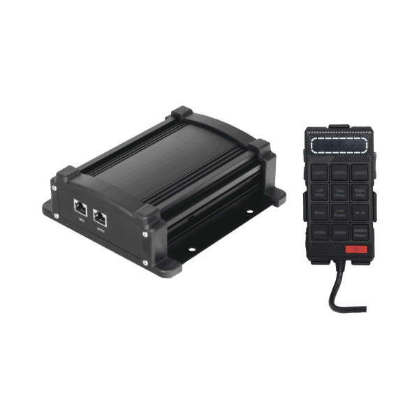 Sirena Vehicular de 100W de Potencia Con Controlador Unimando, Micrófono, Control de Tonos y Patrones de destello de Barras de Luces Serie X67 / X75