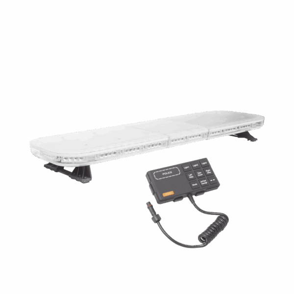 Barra de luces de 47" rojo/azul, 88 LED, con control de tráfico en color ámbar, ideal para equipar unidades de seguridad publica