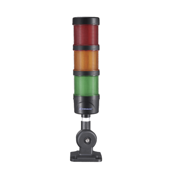 Torre LED Indicadora de estado de 3 niveles color Rojo, Ámbar y Verde, con Buzzer integrado a 85 dB,  a 24 VCD con Montaje incluido de 60 mm de diámetro