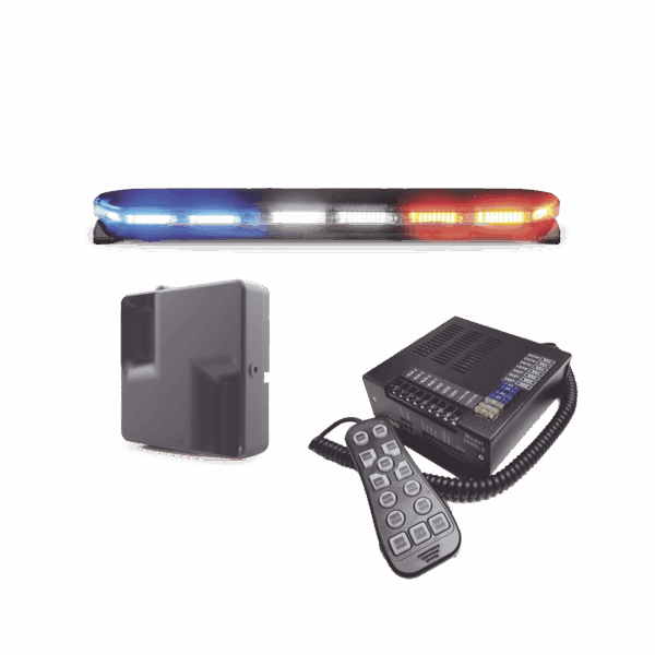 Kit de Sirena, Bocina y Torreta de 47", Serie 16 con 300 LEDs, Dual Color, Frente: Rojo/Blanco, Azul/Blanco, Trasero: Rojo/Ámbar, Azul/Ámbar