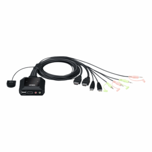 Conmutador KVM con cable HDMI 4K USB de 2 puertos con selector de puerto remoto |  4096×2160 @ 60Hz (4K DCI) | HDCP 2.2 |  Jack 3.5mm (Audio/Micrófono) | Conecta y controla 2 equipos con un solo monitor, teclado y mouse