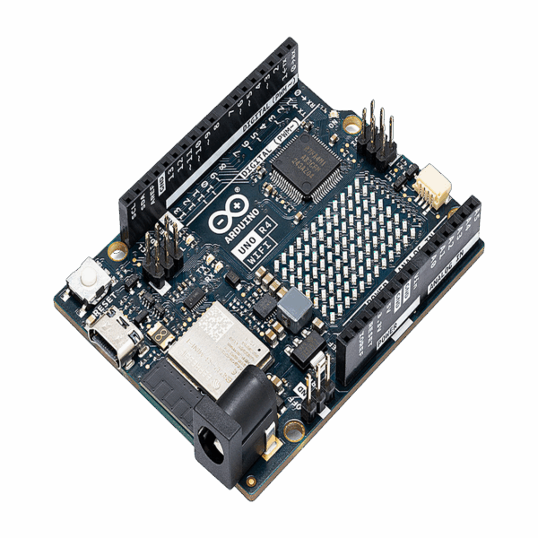 ARDUINO UNO REV4 WIFI, Retrocompatible con la UNO R3, la Arduino UNO R4 WiFi incluye una matriz LED 12x8 para interfaz mejorada y destaca por su conectividad y mayor potencia de procesamiento