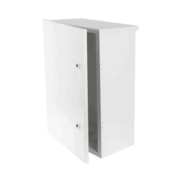 Gabinete para instalación de 2 Baterías PL110D12, Fabricado en Lámina Galvanizada, Accesorios para piso o poste (No incluidos)