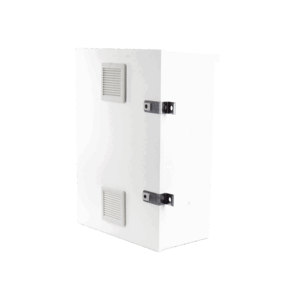 Gabinete para instalación de 2 Baterías PL110D12, Fabricado en Lámina Galvanizada, Accesorios para piso o poste (No incluidos)