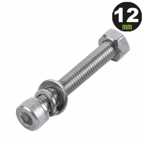 1 Tornillo Allen Milimétrico de Acero Inoxidable  M8-1.25 x 12/ Con 1 Tuerca, 1 Arandela de Presión y 1 Plana / Para Montajes de Módulos Foto Voltaicos .