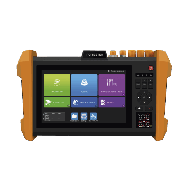 Probador de Vídeo con Pantalla LCD de 7" para IP ONVIF / 8MP TVI + 8MP CVI + 8MP AHD + SDI/EX???SDI + Multímetro + Cable TDR / Prueba de Red de Fibra Óptica + Medidor de Distancia Laser + Cámara Integrada