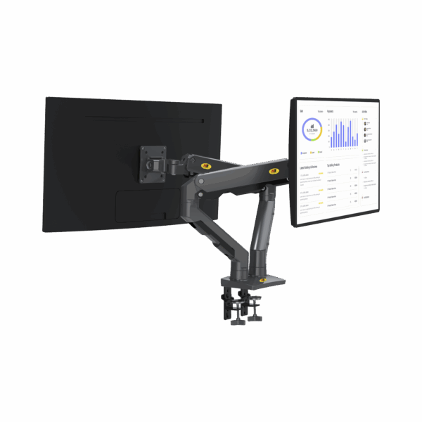 Montaje de Escritorio articulado para 2 monitores de 27-34" /  Soporta hasta 16 kg  por brazo/ Vesa 75 x 75 / 100 x 100 / Acero / Giro: 360°