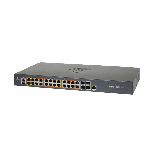 Switch cnMatrix EX2028-P capa 3 de 28 puertos (24 PoE Gigabit 802.3af/at, 4 SFP+) administración desde la Nube (MX-EX2028PxB-U)