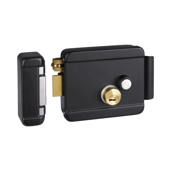 Cerradura Eléctrica con Botón de Salida / Incluye Llave  / Exterior / Izquierda / Color Negro