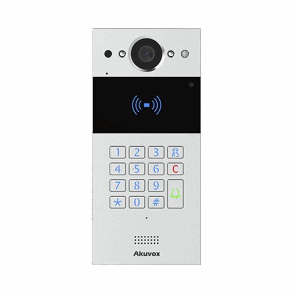 Videoportero SIP / Teclado y Lector de Tarjeta / Notificación App / Notificación Llamada Telefónica / Configuración en la Nube / POE / IP65 / Cámara de 2 MP / NFC / PIN Temporal para Visitas / Control de 2 Puertas