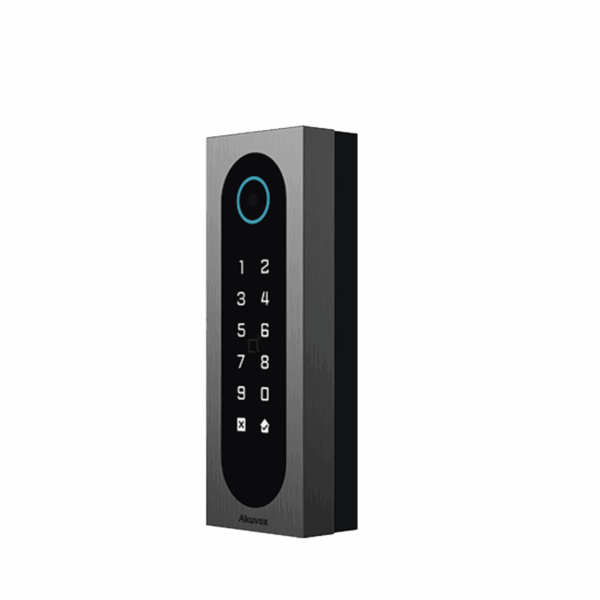 Control de Acceso Slim Akuvox A08S / Aluminio y Vidrio Templado / IP65 & IK09 / Capacidad para 20,000 Tarjetas / Métodos de Acceso Multi (QR, Bluetooth, PIN, RFID) / Soporta Wiegand / 1 Salida de Relay
