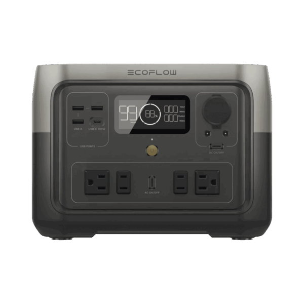 EcoFlow River 2 Max | Estación de Energía Portátil 512Wh Litio LFP / 4 AC 500 W (Max. 1000W) / 1 USB-C 100W / 3 USB -A 12W / Cargador de Coche 8A a 12 o 24V / Conectividad WiFi y Bluetooth (App) / Carga Solar 220W Max.