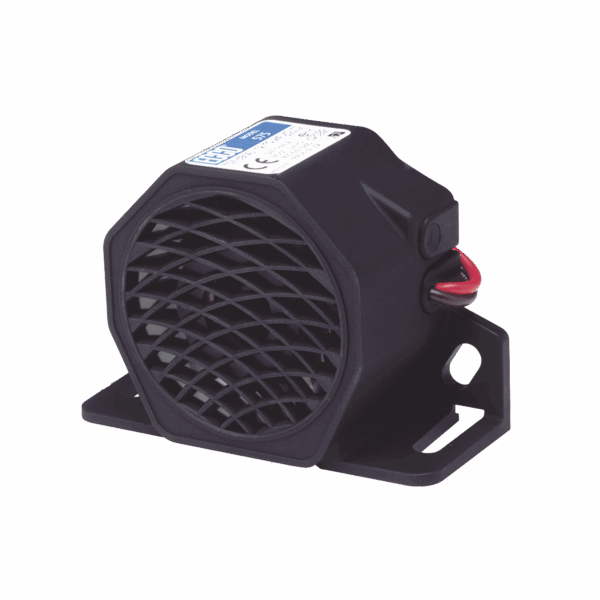 Alarma de reversa vehicular, 12-24 Vcc, 107 dBA