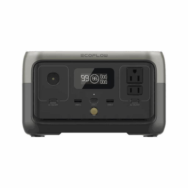 EcoFlow River 2 | Estación de Energía Portátil 256Wh Litio LFP / 2 AC 300 W (Max. 600W) / 1 USB-C 60W / 2 USB -A 12W / Cargador de Coche 8A a 12 o 24V / Conectividad WiFi y Bluetooth (App) / Carga Solar 110W Max.
