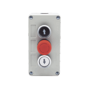 Botonera Triple con Boton de Stop Tipo Enclavado / Para Barreras Vehiculares, Operadores Corredizos y Abatibles.