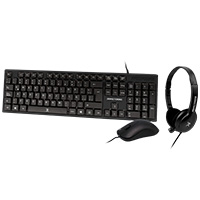 KIT TECLADO / MOUSE / DIADEMA CON MICROFONO INTEGRADO ALAMBRICOS CONECTOR USB / 3.5MM PERFECT CHOICE – NEGRO