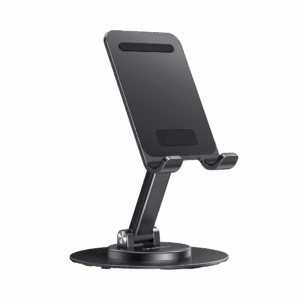 Soporte para Teléfono Celular Giratorio | 360° de Rotación | Angulo Ajustable | Altura Ajustable 17-20cm  | Antideslizante | Ejes Giratorios de Alta Precisión| Plegable | Aluminio | Color Gris