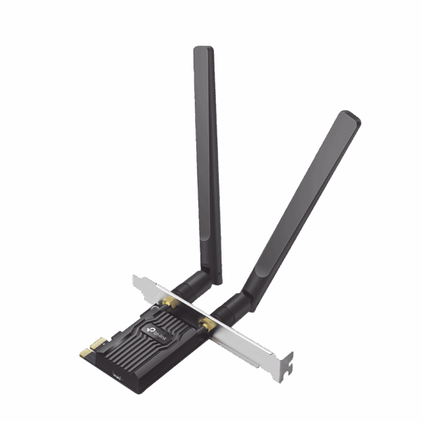 Adaptador  PCIe inalámbrico doble banda AX1800 Mbps / Seguridad Inalámbrica WPA3 /Antena de alta ganancia / Tecnología MU-MUMO 2X2 / Soporte de perfil bajo y Altura completa / Bluetooth 5.2