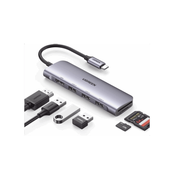 HUB USB-C (Docking Station) 6 en 1 | HDMI 4K@30Hz | 3 Puertos USB 3.0 | Lector Tarjeta SD + Micro SD (TF) Uso Simultáneo | Chip de Última Generación | Potente Disipación de Calor |  Caja de Aluminio.