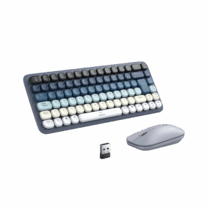 Paquete de Teclado y Mouse | 85 teclas en Español | Bluetooth y 2.4GHz |  Mouse Ambidiestro  | Sensor de DPI ajustable | Efectos de Iluminación del Teclado | Amplia compatibilidad | Color Azul.