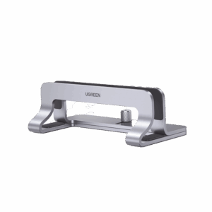 Soporte Vertical para Laptop / Adecuado para escritorio / Anchura Ajustable (12-26mm) / Amplia compatibilidad / Anti-Arañazos / Anti-Deslizante /Ajustable Mediante Tornillos / Color Plata / Aluminio + Silicona