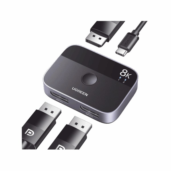 Conmutador DP 1.4 8K | HDMI Splitter 2 Entradas a 1 Salida | Bidireccional | 3D | HDR10+ | Dolby Atmos | 240Hz | 48Gbps | Compatible Free-Sync/G-Syng | Sincronización de Audio | Potentes Chips de Última Generación.