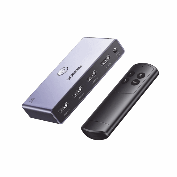 Switch (Splitter) 8K HDMI 2.1 / 3 entradas 1 Salida / Incluye Control Remoto / Soporta 8K@60Hz 4K@120Hz 4K@60Hz 3D / HDR / HDCP 2.3 / Carcasa de Aluminio.