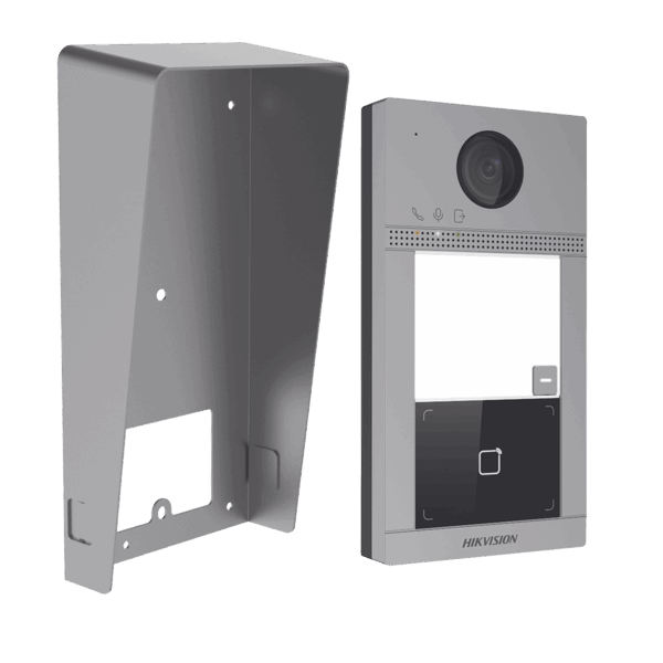 Kit Videoportero + Carcasa protectora IP 2 Megapixel / Llamada y Apertura Remota desde App Hik-Connect / PoE / Exterior IP65 + Antivandalico IK08 / 1 Departamento / Apertura con Tarjeta / Soporta 2 Puertas y hasta 6 Monitores