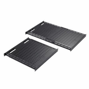 Charola Ventilada de Instalación sin Herramienta, Para Rack o Gabinetes de 4 Postes, Ajustable de 900 a 1200 mm de Profundidad, De Acero, Color Negro