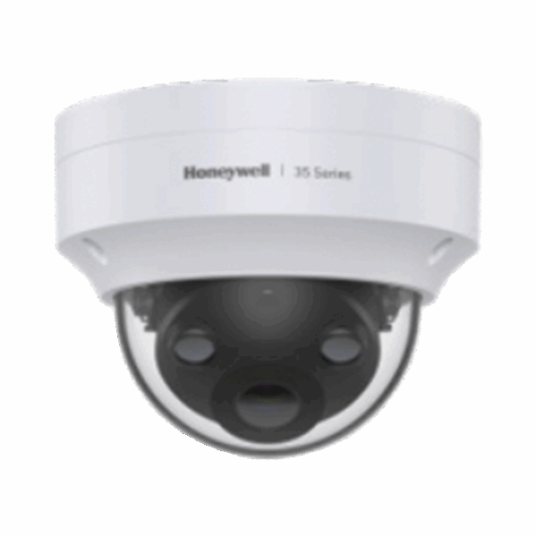Domo IP 5 Megapíxeles / Lente 2.8 mm / 40 mts IR / Ultra Baja Iluminación /  NDAA / ONVIF / IP67 / IK10 / IA (Filtro de Humanos y Vehiculos) / Conteo de Personas / Merodeo / H.265 / PoE / Alarmas I/O / Serie 35 / Honeywell Security