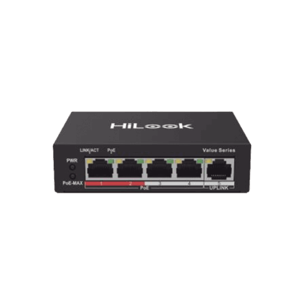 Switch PoE+ / 4 Puertos 10/100 Mbps PoE+ (af / at) / 1 Puerto 10/100 Mbps Uplink / Modo Extendido hasta 250 Metros / 35 Watts