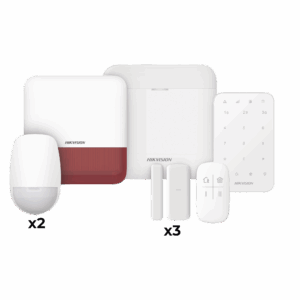 (AX PRO) KIT de Alarma AX PRO / Incluye: 1 Hub / 2 Sensores PIR / 3 Contactos Magnéticos mini / 1 Control Remoto / 1 Sirena Estrobo en color Rojo Inalámbrica Exterior /1 Teclado Inalámbrico / Wi-Fi / Compatible con Hik-Connect P2P