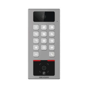 Teclado con Lector Físico de QRs para Exterior Antivandálico IP65 & IK09 con función de Videoportero Multiapartamento / Tarjeta, Código QR, PIN o App HikConnect  / Cámara 2 MP compatible con NVRs / Soporta b