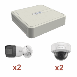 Kit IP 1080p (2 Megapixel) / NVR de 4 Canales con 4 Puertos PoE / 2 Cámaras IP Bala para Exterior / 2 Cámaras IP Domo para Exterior