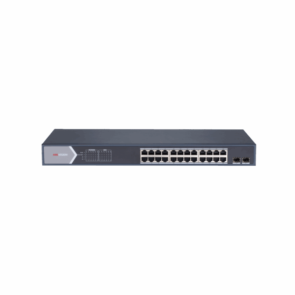 Switch Gigabit PoE+ / Administrable / 24 Puertos 1000 Mbps PoE+ / 2 Puertos SFP / Configuración Remota desde Hik-PartnerPro / PoE Extendido 250 Metros / 370 Watts